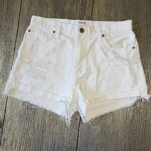 Pistola Cut Off Denim Shorts White Size 28 High Waist Distressed Ripped